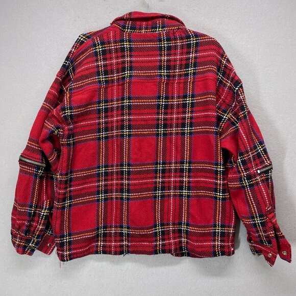 mnml Jacket Womens Large Red Plaid Shacket Punk Goth Zippers - Picture 14 of 16